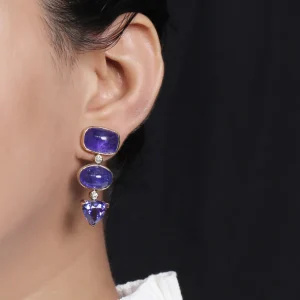 Stephen Dweck Luxury Tanzanite 41ct and Diamond 0.25ct Earring in 18K Gold< Earrings