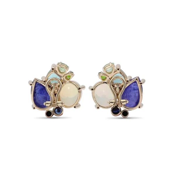 Stephen Dweck Luxury Tanzanite 15.5ct Emerald 3.1ct Opal 4.4ct Blue Sapphire Tsavorite Chrome Diopside and Diamond 0.20ct Earring in 18K Gold< Earrings