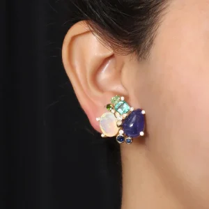 Stephen Dweck Luxury Tanzanite 15.5ct Emerald 3.1ct Opal 4.4ct Blue Sapphire Tsavorite Chrome Diopside and Diamond 0.20ct Earring in 18K Gold< Earrings