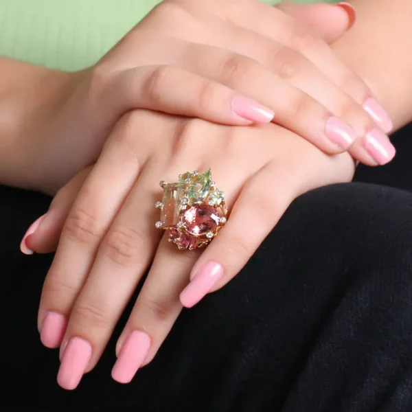 Stephen Dweck Luxury Tourmaline 14.55ct and Diamond 0.15ct Ring in 18K Gold< Rings