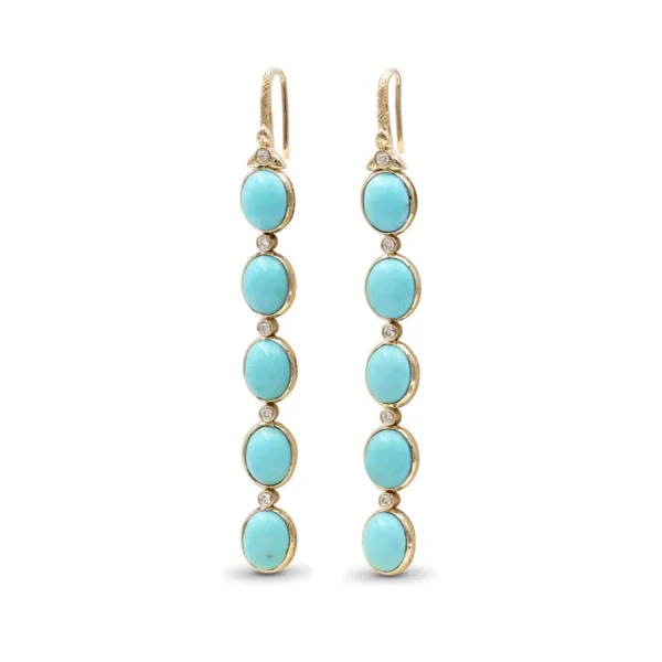 Stephen Dweck Luxury Turquoise 20ct and Diamond 0.35ct Earring in 18K Gold< Earrings