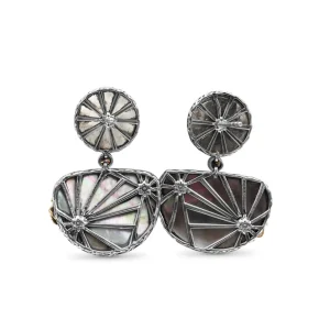 Stephen Dweck One of a Kind Grey Tihitian Shell Mabe Pearl Facet Top Blue Hair Rutilated Quartz and Diamond 0.15ct Earring in Sterling Silver with 18K Gold Diamond Pave Adam< Earrings