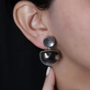 Stephen Dweck One of a Kind Grey Tihitian Shell Mabe Pearl Facet Top Blue Hair Rutilated Quartz and Diamond 0.15ct Earring in Sterling Silver with 18K Gold Diamond Pave Adam< Earrings