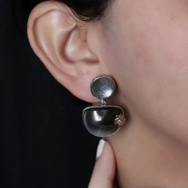 Stephen Dweck One of a Kind Grey Tihitian Shell Mabe Pearl Facet Top Blue Hair Rutilated Quartz and Diamond 0.15ct Earring in Sterling Silver with 18K Gold Diamond Pave Adam< Earrings