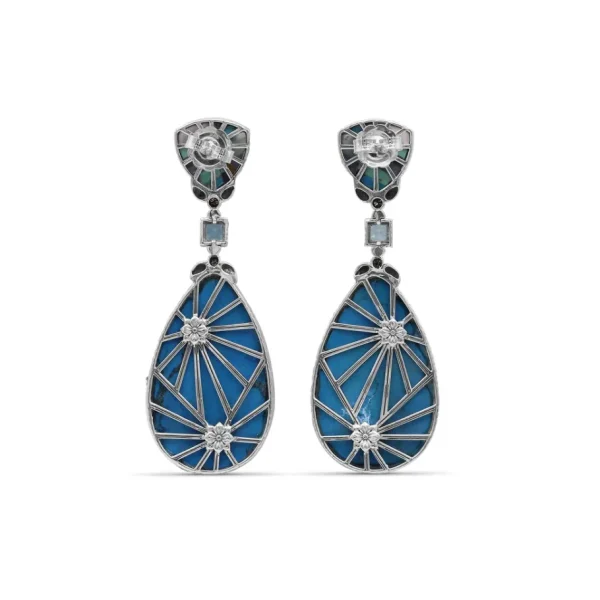 Stephen Dweck One of a Kind Pastel color mosaic Blue Topaz Turquoise and Champagne Diamond 0.19ct Earring in Sterling Silver with 18K Gold Adam< Earrings