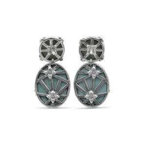 Stephen Dweck One of a Kind Top Facet Natural Quartz Over Green Turquoise and Smooth Green Turquoise Earring in Sterling Silver with 18K Gold Adam< Earrings