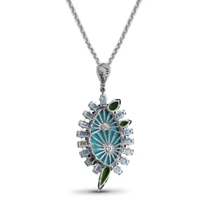 Stephen Dweck One of a Kind Turquoise Green Tourmaline Blue Topaz 18K Gold Bezel and Diamond 0.15ct Pendant in Sterling Silver with 18K Gold Diamond Pave Adam< Necklace