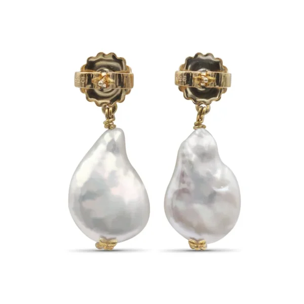 Stephen Dweck Pearlicious 20 x 15 White Baroque Pearl and White Diamond 0.30ct Earring in 18K Gold< Earrings