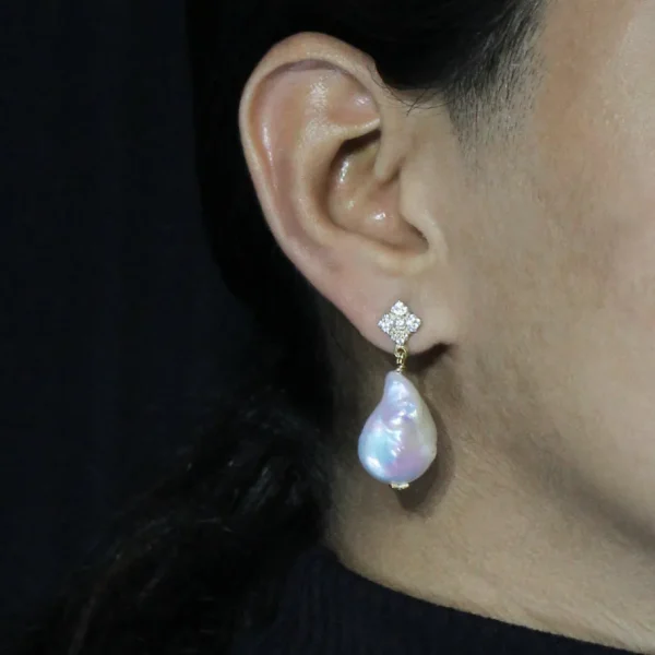 Stephen Dweck Pearlicious 20 x 15 White Baroque Pearl and White Diamond 0.30ct Earring in 18K Gold< Earrings