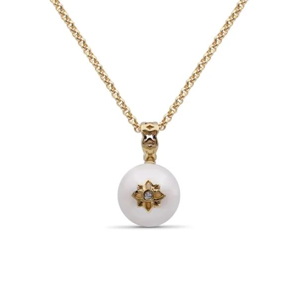 Stephen Dweck Pearlicious 10mm White Pearl and White Diamond Pendant in 18K Gold< Necklace