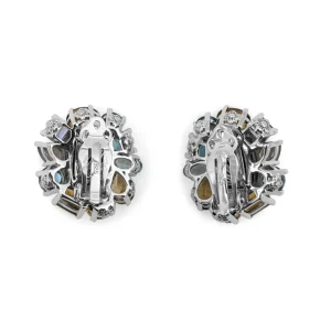 Stephen Dweck Rockrageous Flower Cluster Drop with Gold Rutilated Qtz Over Hematite, Sky, Swiss and London Blue Topaz, Citrine, Iolite, Grey Moonstone Gemstones Earring in Sterling Silver< Earrings