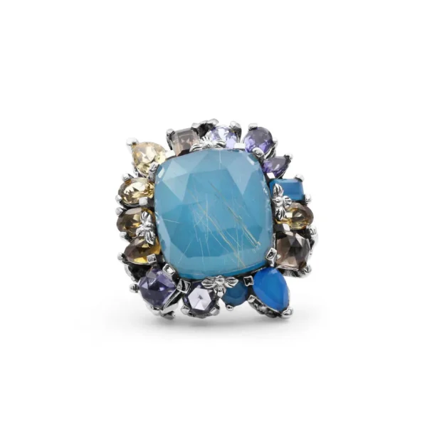 Stephen Dweck Rockrageous Gold Hair Rutilated Quartz Agate Chalcedony Iolite Citrine Smoky and Cognac Quartz Ring in Sterling Silver< Rings