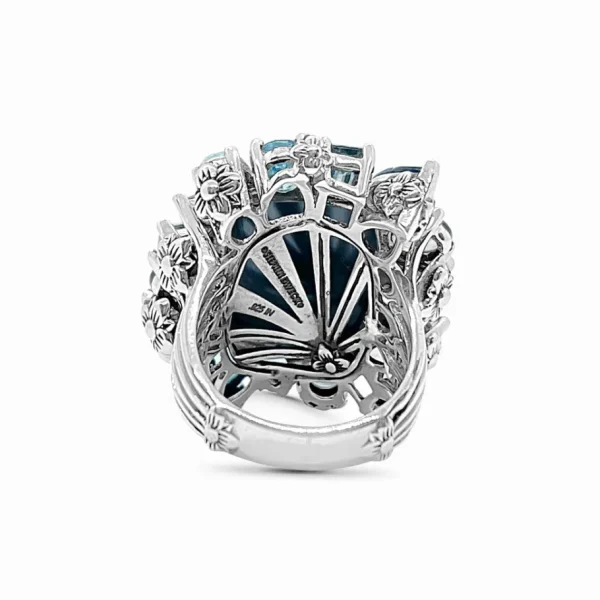 Stephen Dweck Rockrageous Gold Hair Rutilated Quartz Hematite Sky Swiss and London Blue Topaz Cognac Whiskey and Smoky Quartz Ring in Sterling Silver< Rings