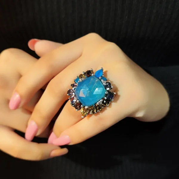 Stephen Dweck Rockrageous Gold Hair Rutilated Quartz Agate Chalcedony Iolite Citrine Smoky and Cognac Quartz Ring in Sterling Silver< Rings