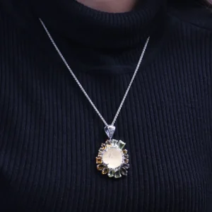 Stephen Dweck Rockrageous Hand Carved Natural Quartz Gold Lining Citrine Smoky Cognac and Champagne Quartz Pendant in Sterling Silver< Necklace