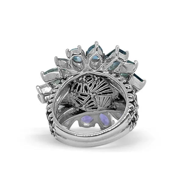 Stephen Dweck Rockrageous Mabe Pearl Amethyst Blue Topaz and Lavender Moon Quartz Ring in Sterling Silver.< Rings