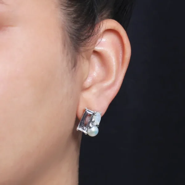 Stephen Dweck Rockragous Faceted Rock Crystal, Natural Pearl, Mother of Pearl set in Sterling Silver< Earrings