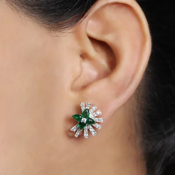 Stephen Dweck Sunray Emerald 1.05ct and Diamond 0.55ct Earring in 18K Gold< Earrings