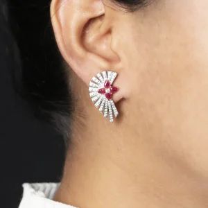 Stephen Dweck Sunray Ruby 1.55ct and Diamond 1.25ct Earring in 18K Gold< Earrings