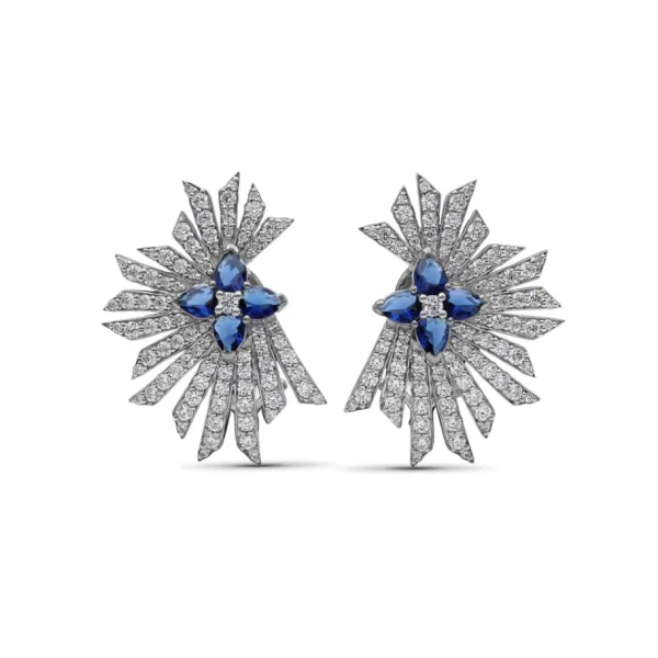 Stephen Dweck Sunray Sapphire 1.60ct and Diamond 1.85ct Earring in 18K Gold< Earrings
