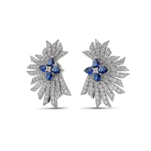 Stephen Dweck Sunray Sapphire 1.60ct and Diamond 1.85ct Earring in 18K Gold< Earrings