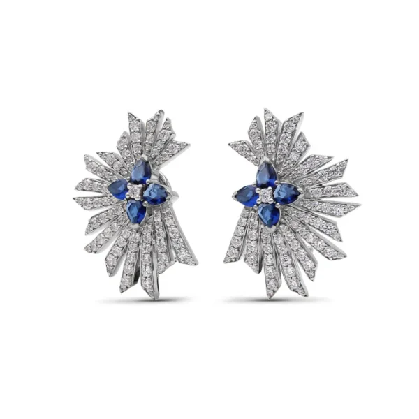 Stephen Dweck Sunray Sapphire 1.60ct and Diamond 1.85ct Earring in 18K Gold< Earrings