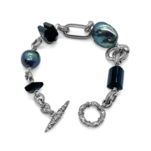 Stephen Dweck Terraquatic Black Agate and Pearl Bracelet in Sterling Silver< Bracelets