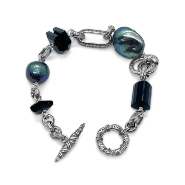 Stephen Dweck Terraquatic Black Agate and Pearl Bracelet in Sterling Silver< Bracelets