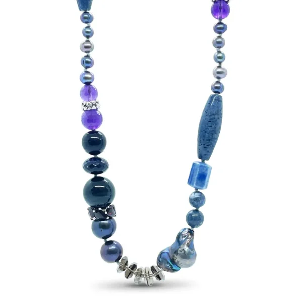 Stephen Dweck Terraquatic Blue Coral Blue Aventurine Amethyst Blue Tiger Eye Blue Goldstone Smoky Quartz Rhodolite Garnet and Multi-Hued Pearl Necklace in Sterling Silver< Necklace