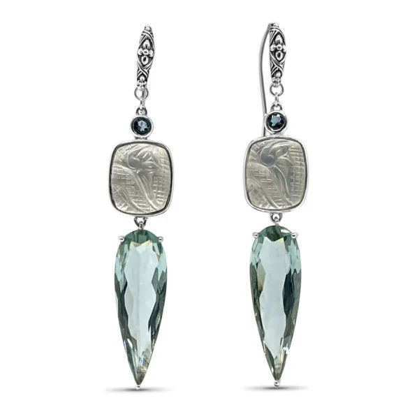 Stephen Dweck TerrAquatic Carved Natural Quartz, London Blue Topaz, Blue Quartz Drop Earrings in Sterling Silver< Earrings