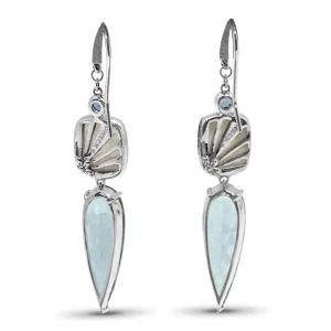 Stephen Dweck TerrAquatic Carved Natural Quartz, London Blue Topaz, Blue Quartz Drop Earrings in Sterling Silver< Earrings