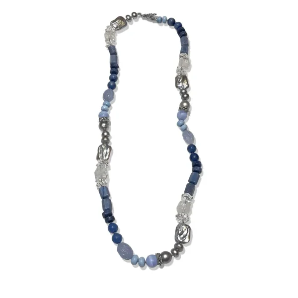 Stephen Dweck Terraquatic Opal Aventurine Coral Blue Lace Agate Chalcedony Natural Quartz and Multi-hued Pearl Necklace in Sterling Silver< Necklace