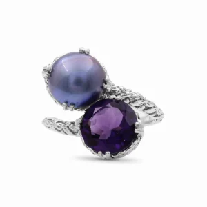 Stephen Dweck TerrAquatic Pearl and Faceted Amethyst Ring in Sterling Silver< Rings