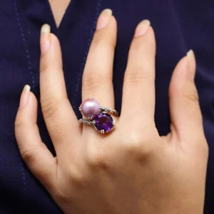 Stephen Dweck TerrAquatic Pearl and Faceted Amethyst Ring in Sterling Silver< Rings