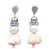 Stephen Dweck TerrAquatic Rainbow Moonstone Multi-Hued Pearl Lavender Moon Quartz and Hand Carved Conch Shell Earrings in Sterling Silver< Earrings