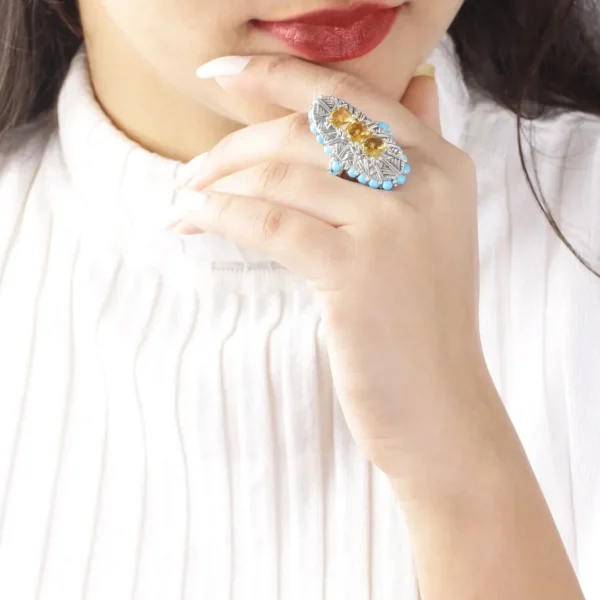 Stephen Dweck Terraquatic Turquoise Cabochon and Citrine Ring in Sterling Silver< Rings